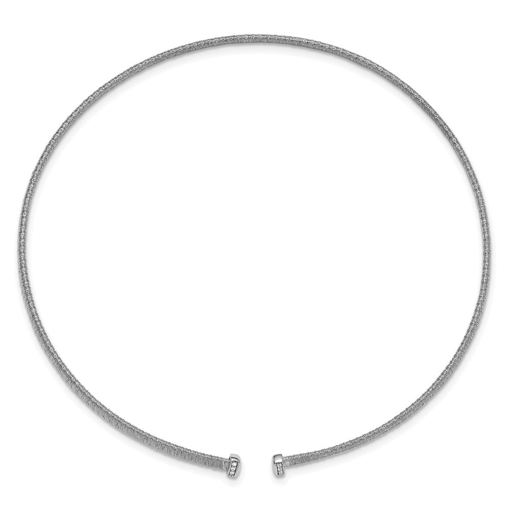 Sterlingsilber Ss Rhodiniert Plt Poliert /textured Draht Wrapped Zirkonia Kragen Halskette