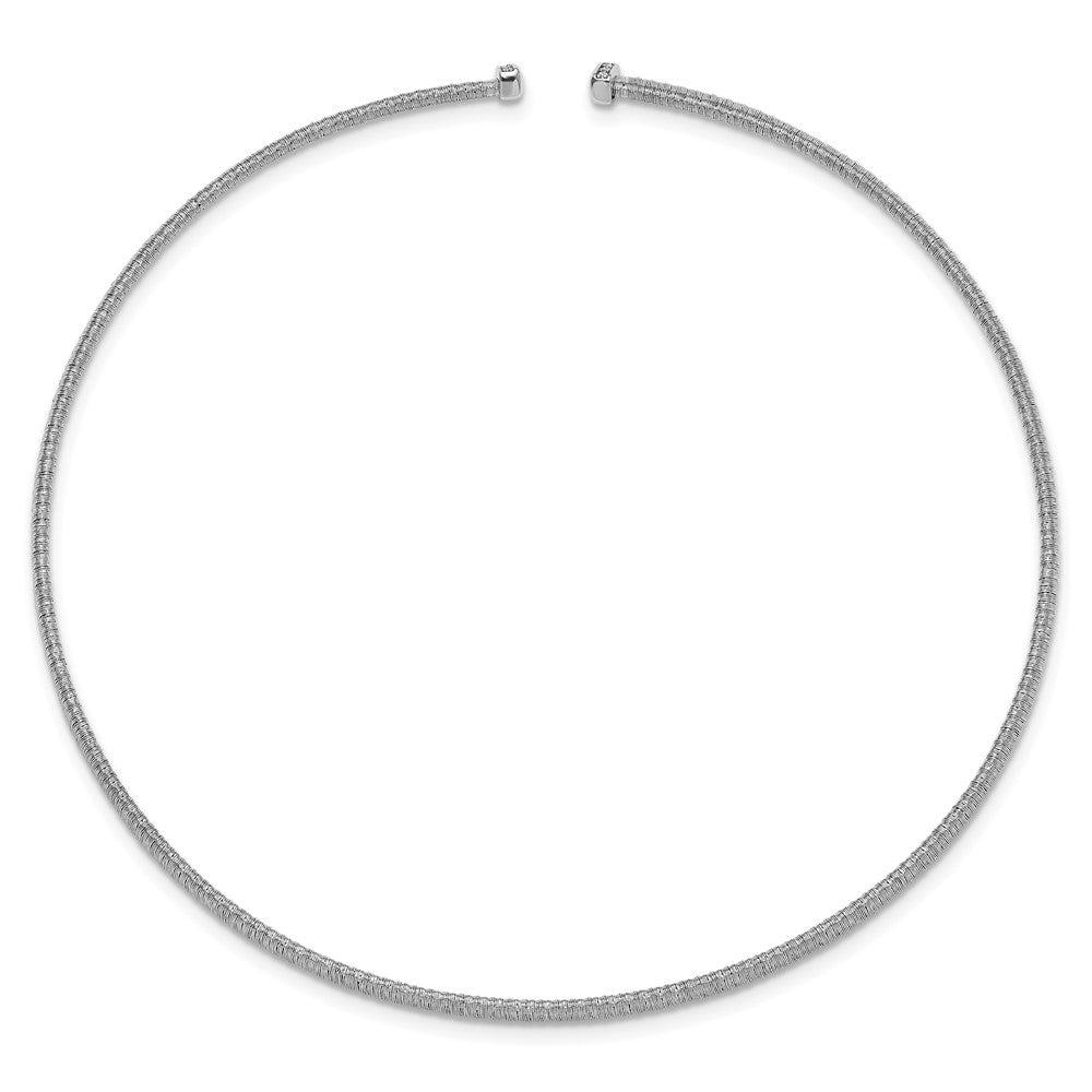 Sterlingsilber Ss Rhodiniert Plt Poliert /textured Draht Wrapped Zirkonia Kragen Halskette