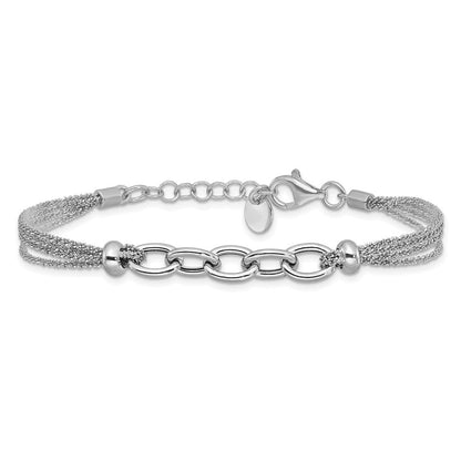 Sterlingsilber Ss Rhodiniert Poliert Multi Strang Glieder mit 1 Zoll Verlängerung. Armband