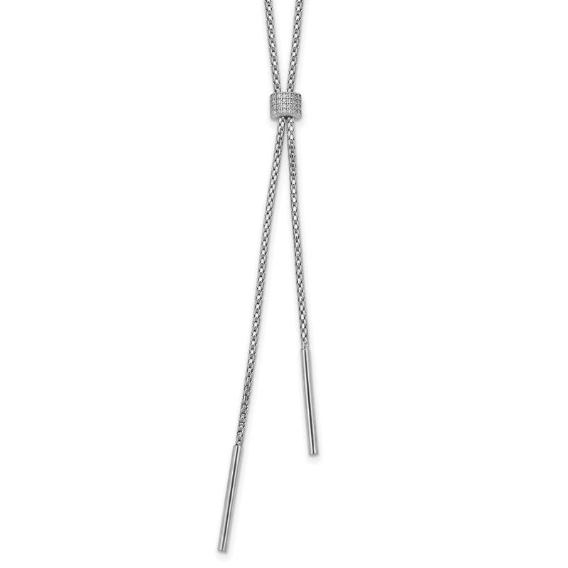 Sterlingsilber Ss Rhodiniert Poliert Zirkonia und Bars Lariat mit 2 Zoll Verlängerung. Halskette