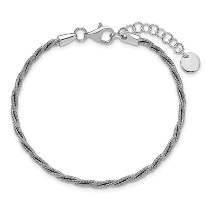 Sterlingsilber Ss Rhodiniert Gedreht Draht Wrapped mit 1 Zoll Verlängerung. Armband