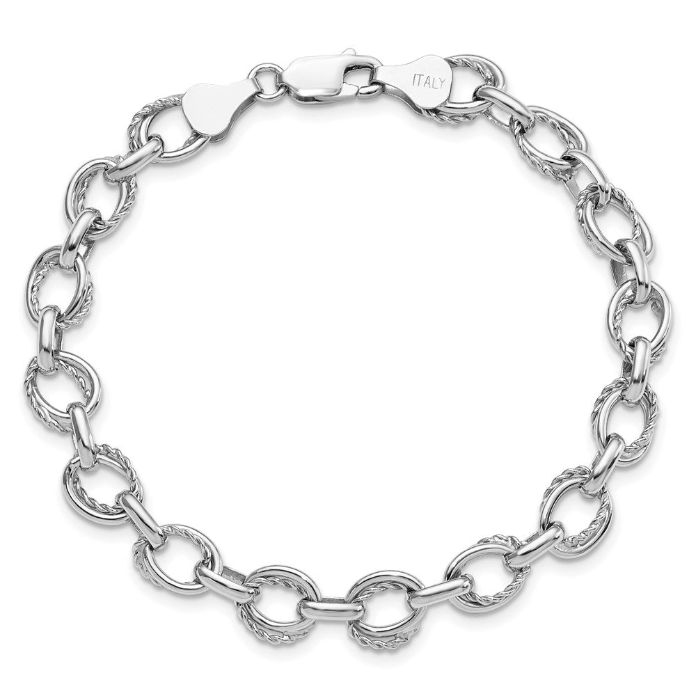 7.5 Zoll Sterlingsilber Poliert und Strukturiert Glieder Armband