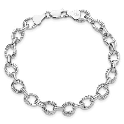 7.5 Zoll Sterlingsilber Poliert und Strukturiert Glieder Armband