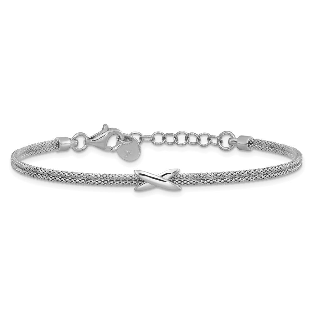 Sterlingsilber Ss Rhodiniert Poliert 2 Strang X mit 1 Zoll Verlängerung. Armband