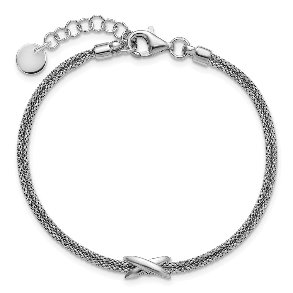 Sterlingsilber Ss Rhodiniert Poliert 2 Strang X mit 1 Zoll Verlängerung. Armband