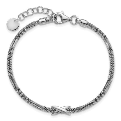 Sterlingsilber Ss Rhodiniert Poliert 2 Strang X mit 1 Zoll Verlängerung. Armband