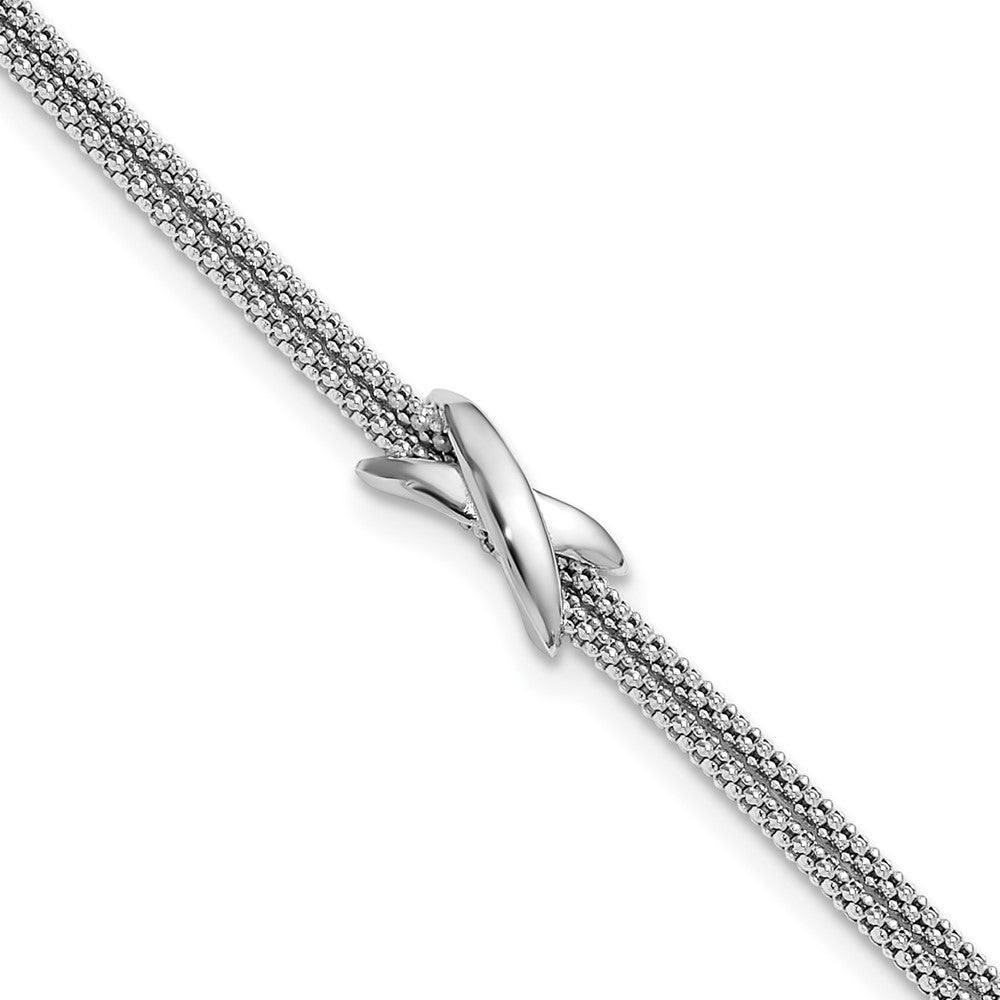 Sterlingsilber Ss Rhodiniert Poliert 2 Strang X mit 1 Zoll Verlängerung. Armband