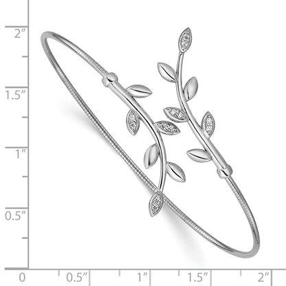 Sterlingsilber Ss Rhodiniert Poliert Zirkonia Blatt Bypass Flexibel Manschette Armreif