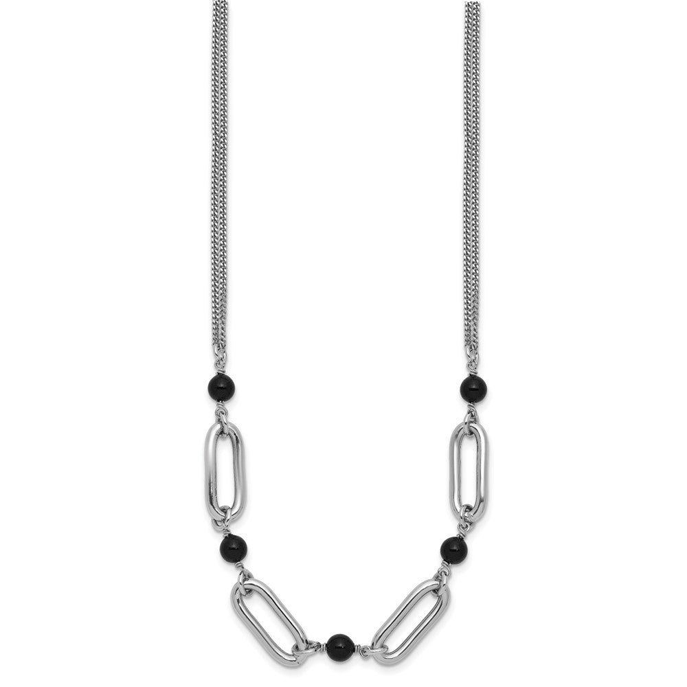 Sterlingsilber Ss Rhodiniert Schwarz Glas Perle 2 Strang Glieder 2 Zoll Verlängerung Halskette