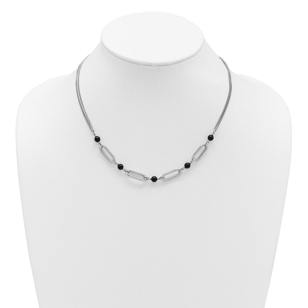 Sterlingsilber Ss Rhodiniert Schwarz Glas Perle 2 Strang Glieder 2 Zoll Verlängerung Halskette