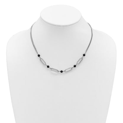 Sterlingsilber Ss Rhodiniert Schwarz Glas Perle 2 Strang Glieder 2 Zoll Verlängerung Halskette