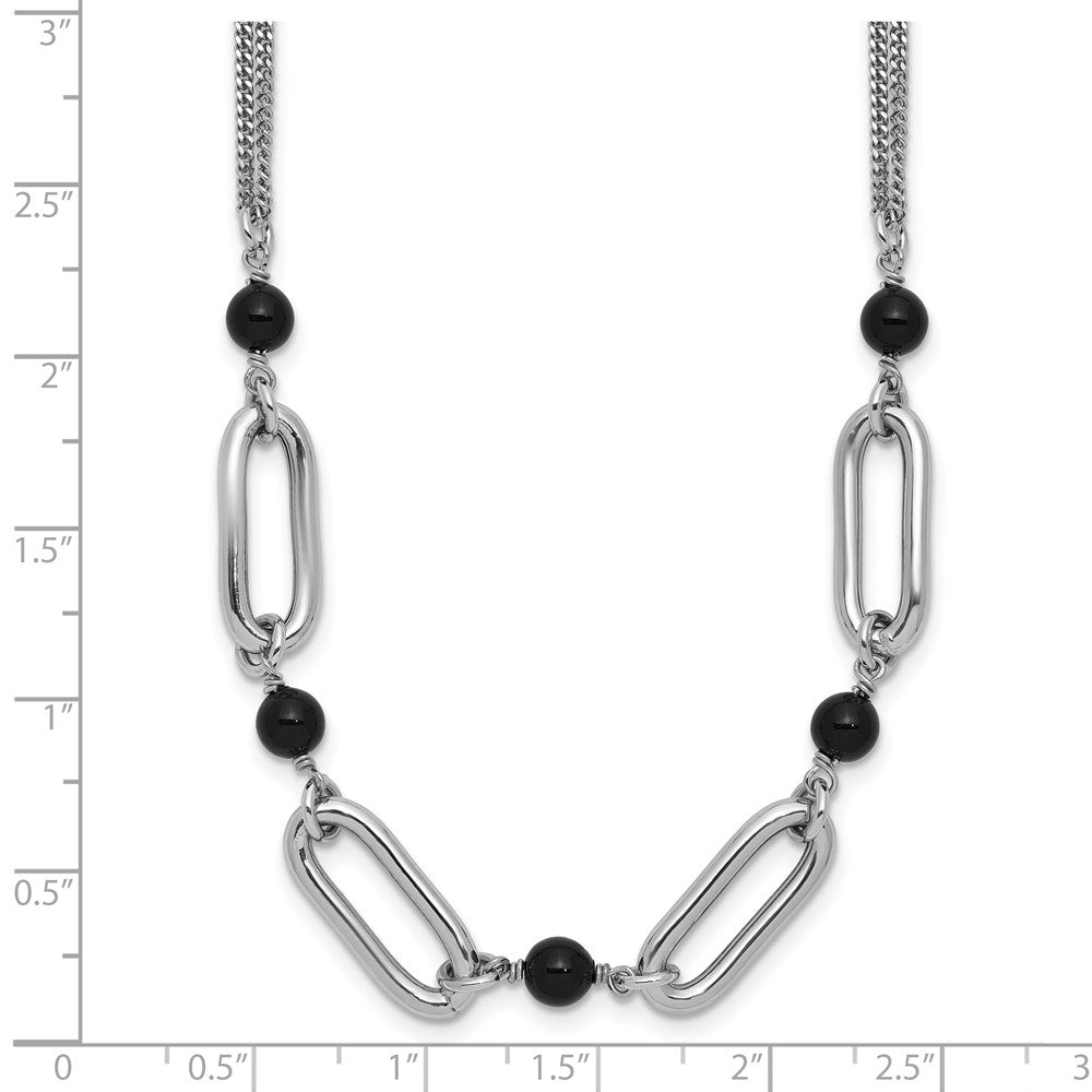 Sterlingsilber Ss Rhodiniert Schwarz Glas Perle 2 Strang Glieder 2 Zoll Verlängerung Halskette