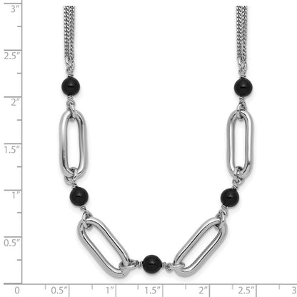 Sterlingsilber Ss Rhodiniert Schwarz Glas Perle 2 Strang Glieder 2 Zoll Verlängerung Halskette
