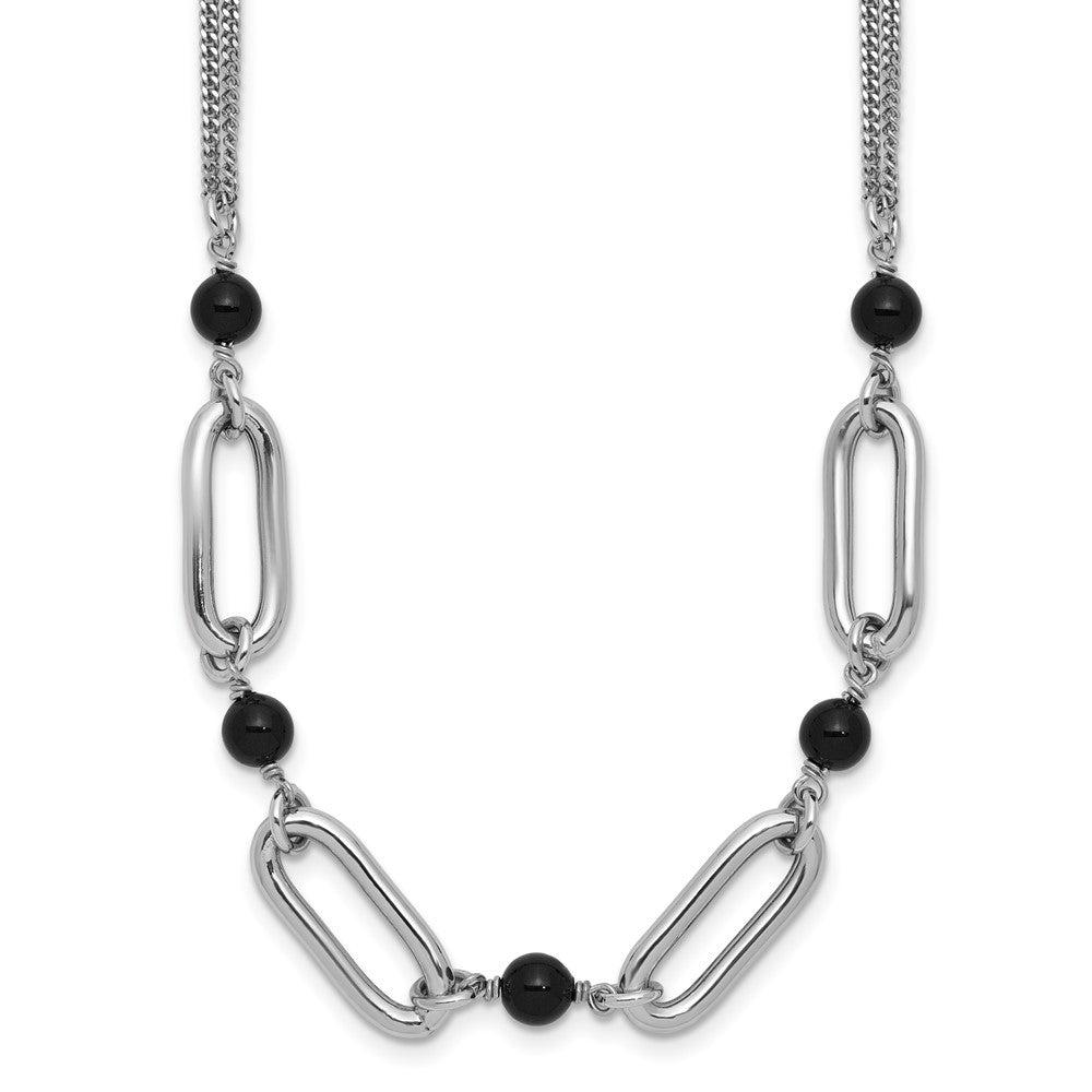 Sterlingsilber Ss Rhodiniert Schwarz Glas Perle 2 Strang Glieder 2 Zoll Verlängerung Halskette