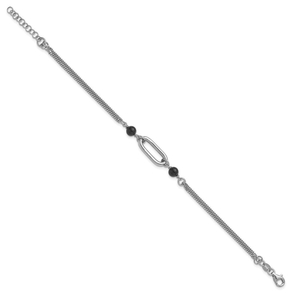 Sterlingsilber Ss Rhodiniert Schwarz Glas Perle 2 Strang Glieder 1 Zoll Verlängerung Armband