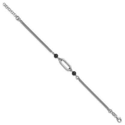 Sterlingsilber Ss Rhodiniert Schwarz Glas Perle 2 Strang Glieder 1 Zoll Verlängerung Armband