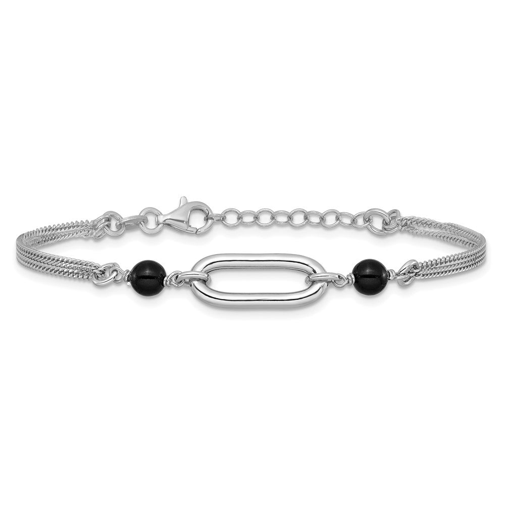 Sterlingsilber Ss Rhodiniert Schwarz Glas Perle 2 Strang Glieder 1 Zoll Verlängerung Armband