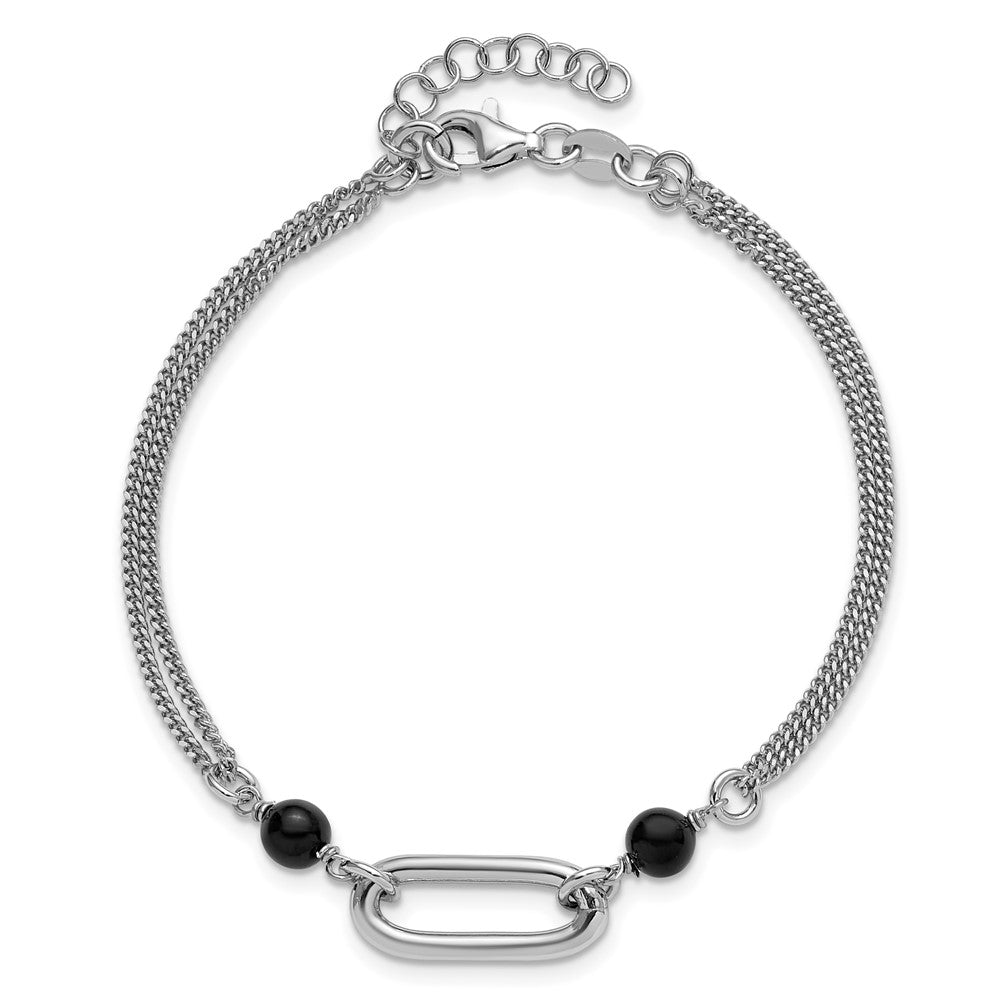 Sterlingsilber Ss Rhodiniert Schwarz Glas Perle 2 Strang Glieder 1 Zoll Verlängerung Armband