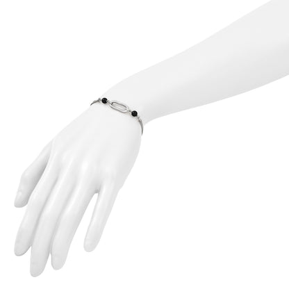 Sterlingsilber Ss Rhodiniert Schwarz Glas Perle 2 Strang Glieder 1 Zoll Verlängerung Armband