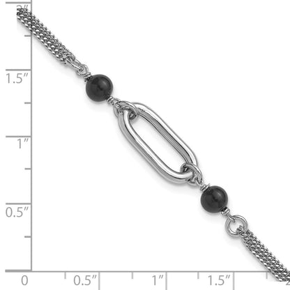 Sterlingsilber Ss Rhodiniert Schwarz Glas Perle 2 Strang Glieder 1 Zoll Verlängerung Armband