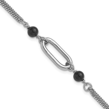 Sterlingsilber Ss Rhodiniert Schwarz Glas Perle 2 Strang Glieder 1 Zoll Verlängerung Armband