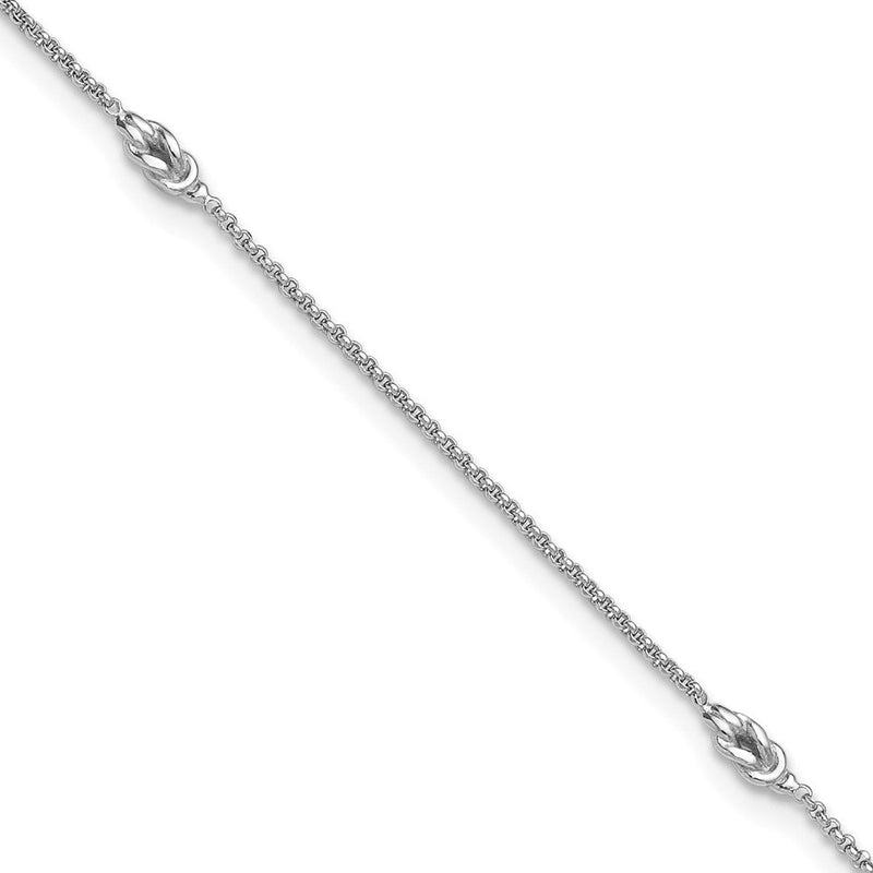 Sterlingsilber Rhodiniert Poliert Knots 9 Zoll Plus 1 Zoll Verlängerung Fußkettchen