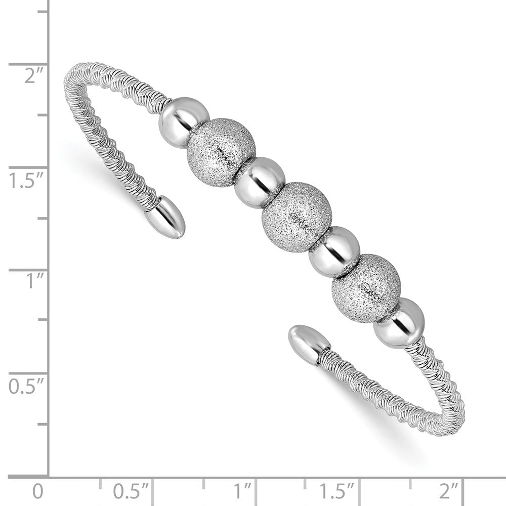 Sterlingsilber Ss Radiant Essence Rhodiniert Gedreht und Gekugelt Manschette Armreif