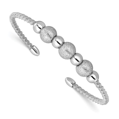 Sterlingsilber Ss Radiant Essence Rhodiniert Gedreht und Gekugelt Manschette Armreif