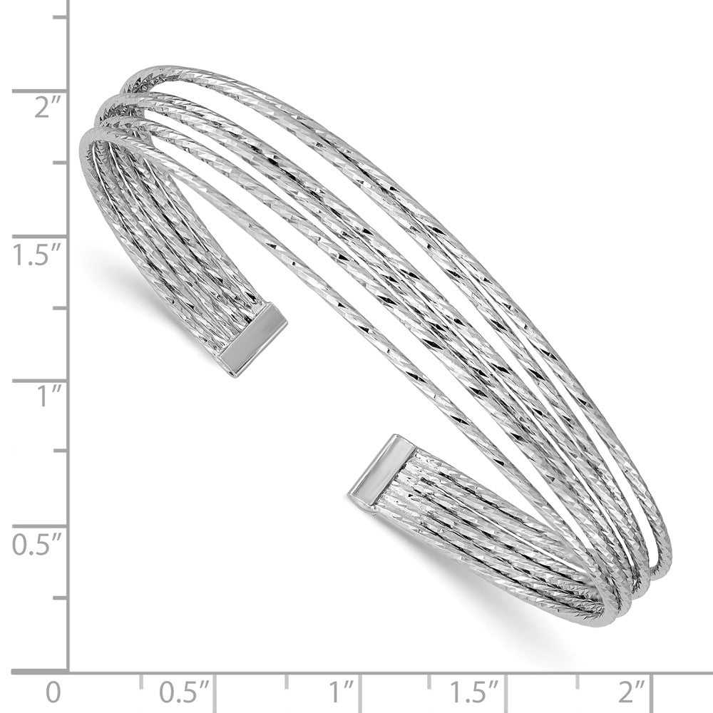 Sterlingsilber Ss Rhodiniert Poliert und Diamantiert 6 Draht Manschette Armreif