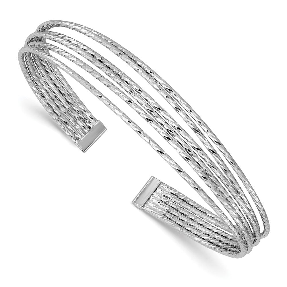 Sterlingsilber Ss Rhodiniert Poliert und Diamantiert 6 Draht Manschette Armreif