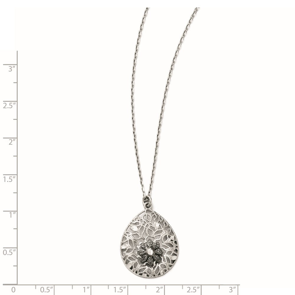 Sterlingsilber Diamantiert und Strukturiert Halskette mit 2 Zoll Verlängerung