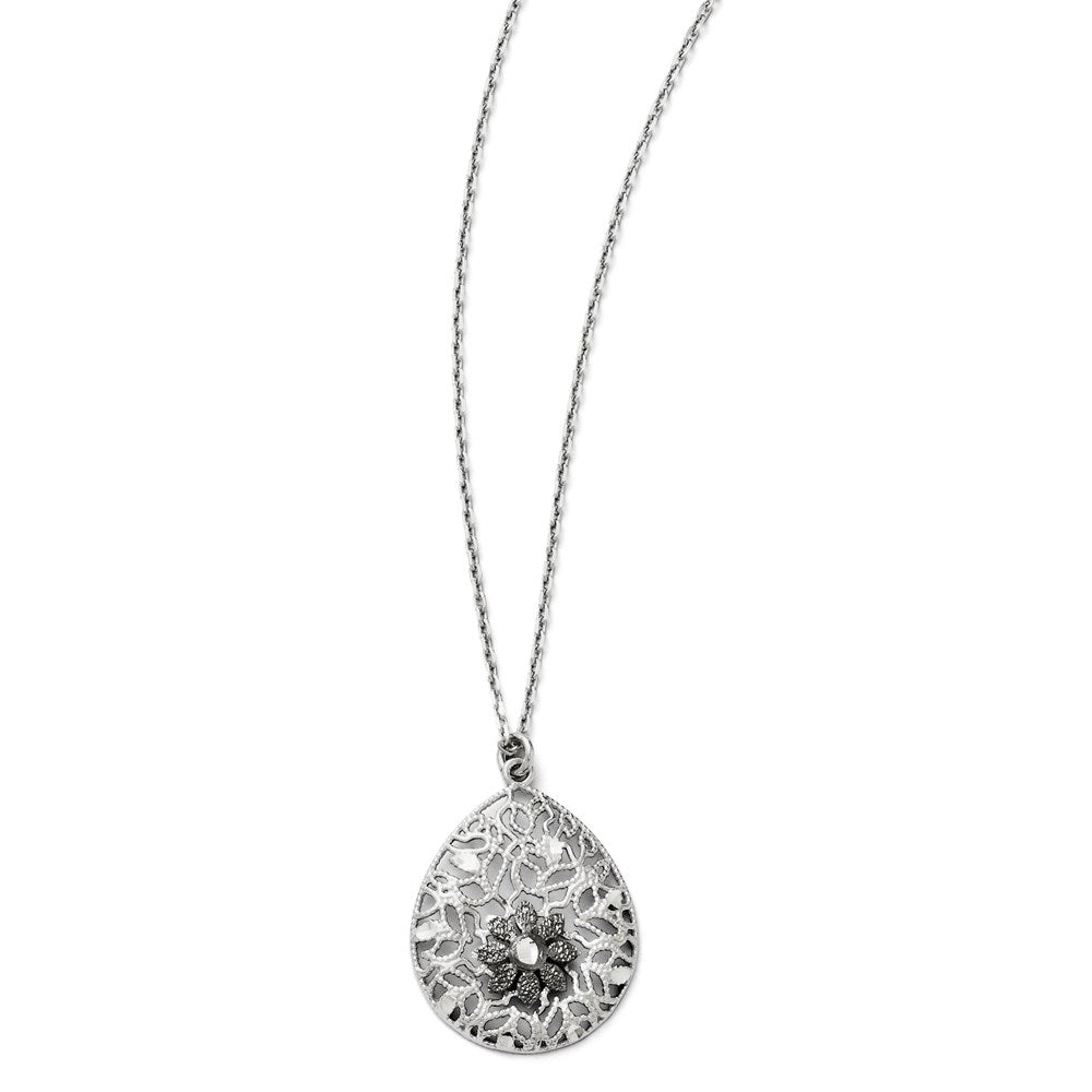 Sterlingsilber Diamantiert und Strukturiert Halskette mit 2 Zoll Verlängerung