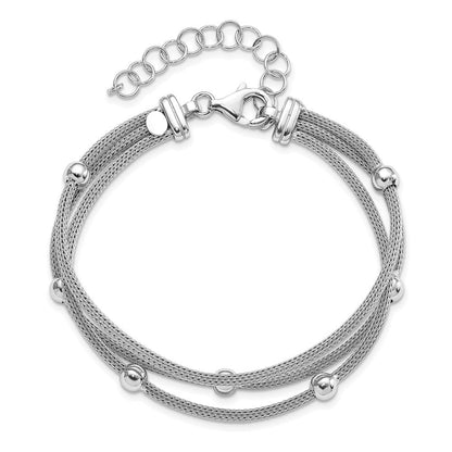 7.5 Zoll Sterlingsilber Poliert mit 2 in Verlängerung. Gekugelt Netz Armband