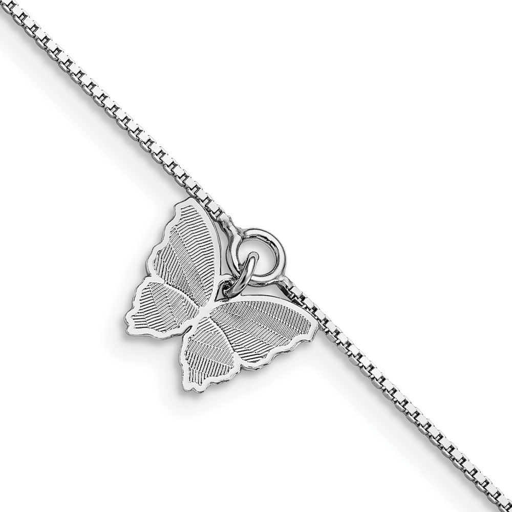 Sterlingsilber Ss Poliert & Strukturiert Schmetterling mit 1 Zoll Verlängerung. Fußkettchen