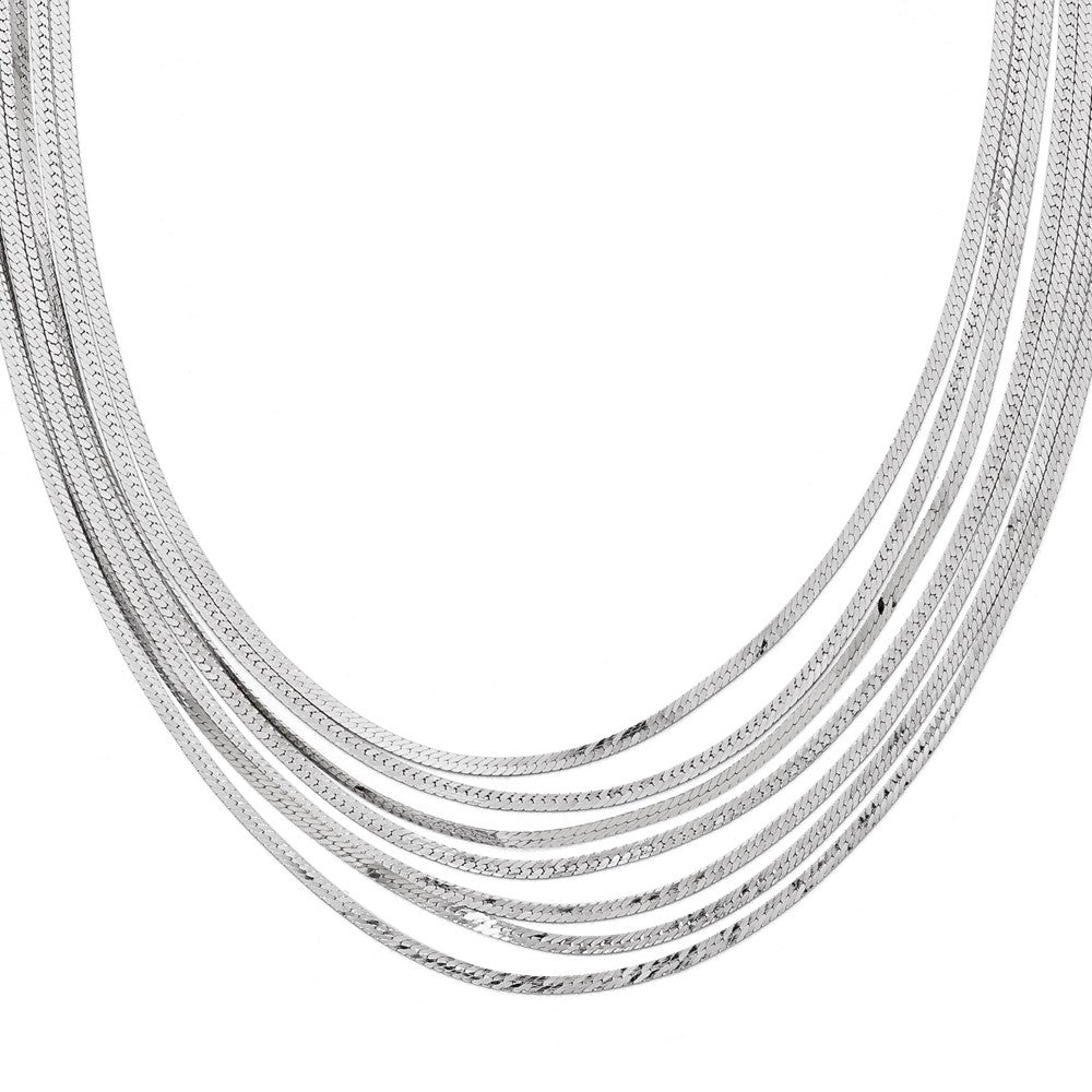 Sterlingsilber Rhodiniert-plat Poliert Fischgrät 7-strand Halskette