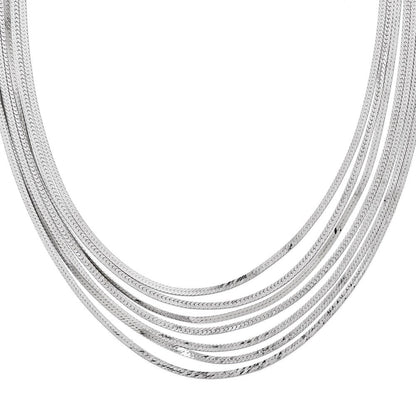 Sterlingsilber Rhodiniert-plat Poliert Fischgrät 7-strand Halskette