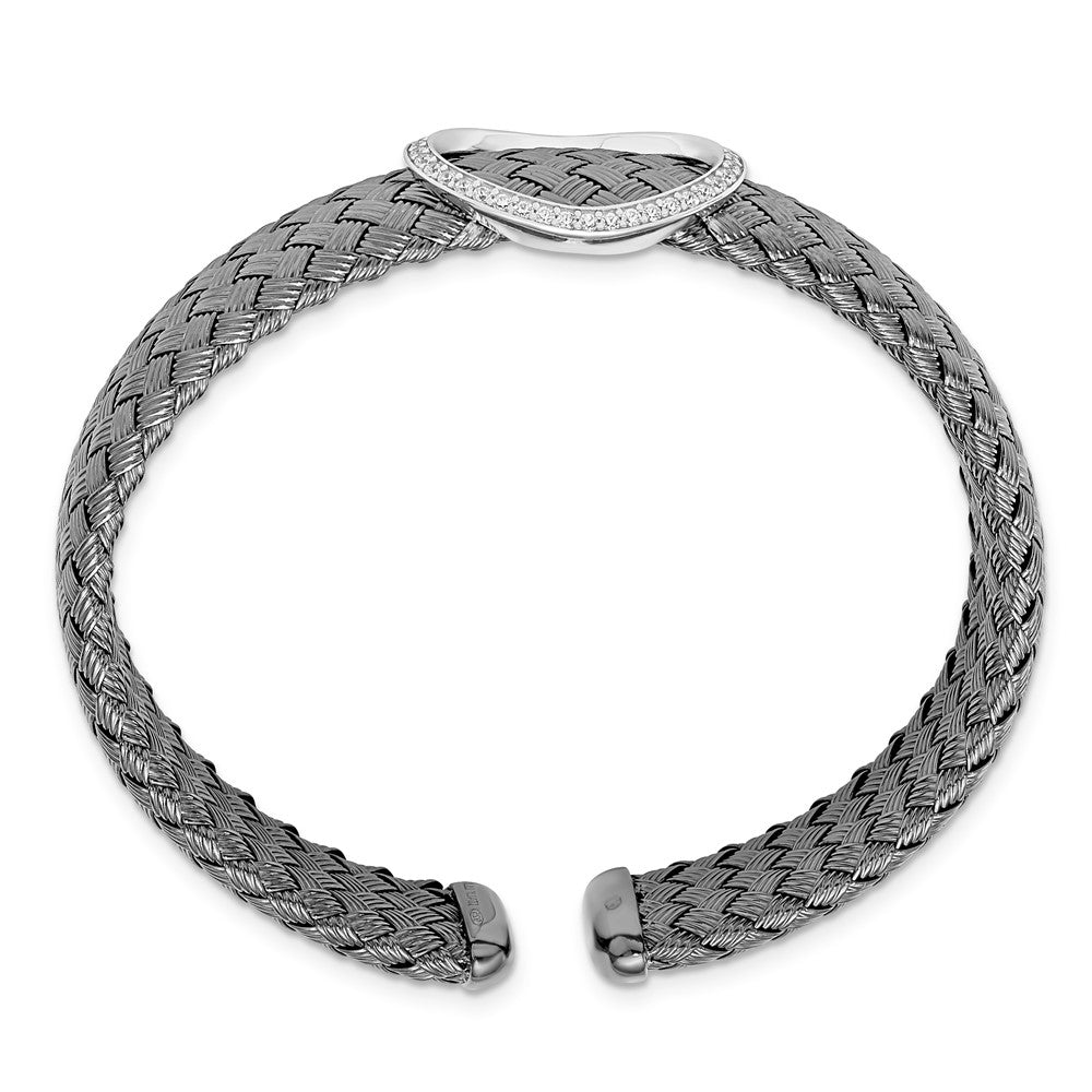 Sterlingsilber Zirkonia Schwarz Geflochten Flexibel Manschette