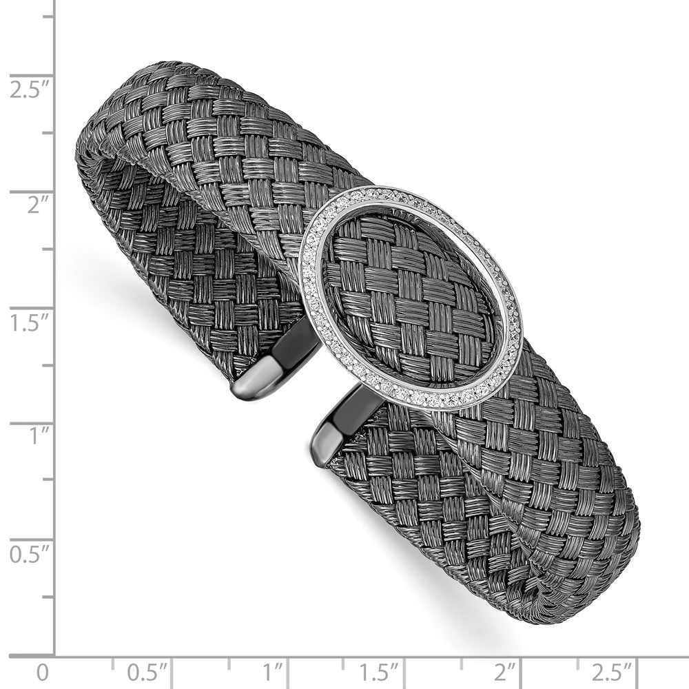 Sterlingsilber Zirkonia Schwarz Geflochten Flexibel Manschette
