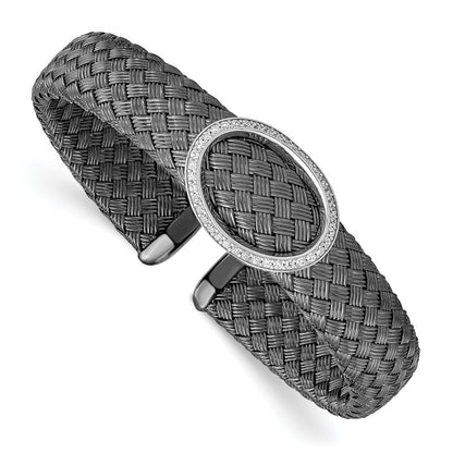 Sterlingsilber Zirkonia Schwarz Geflochten Flexibel Manschette