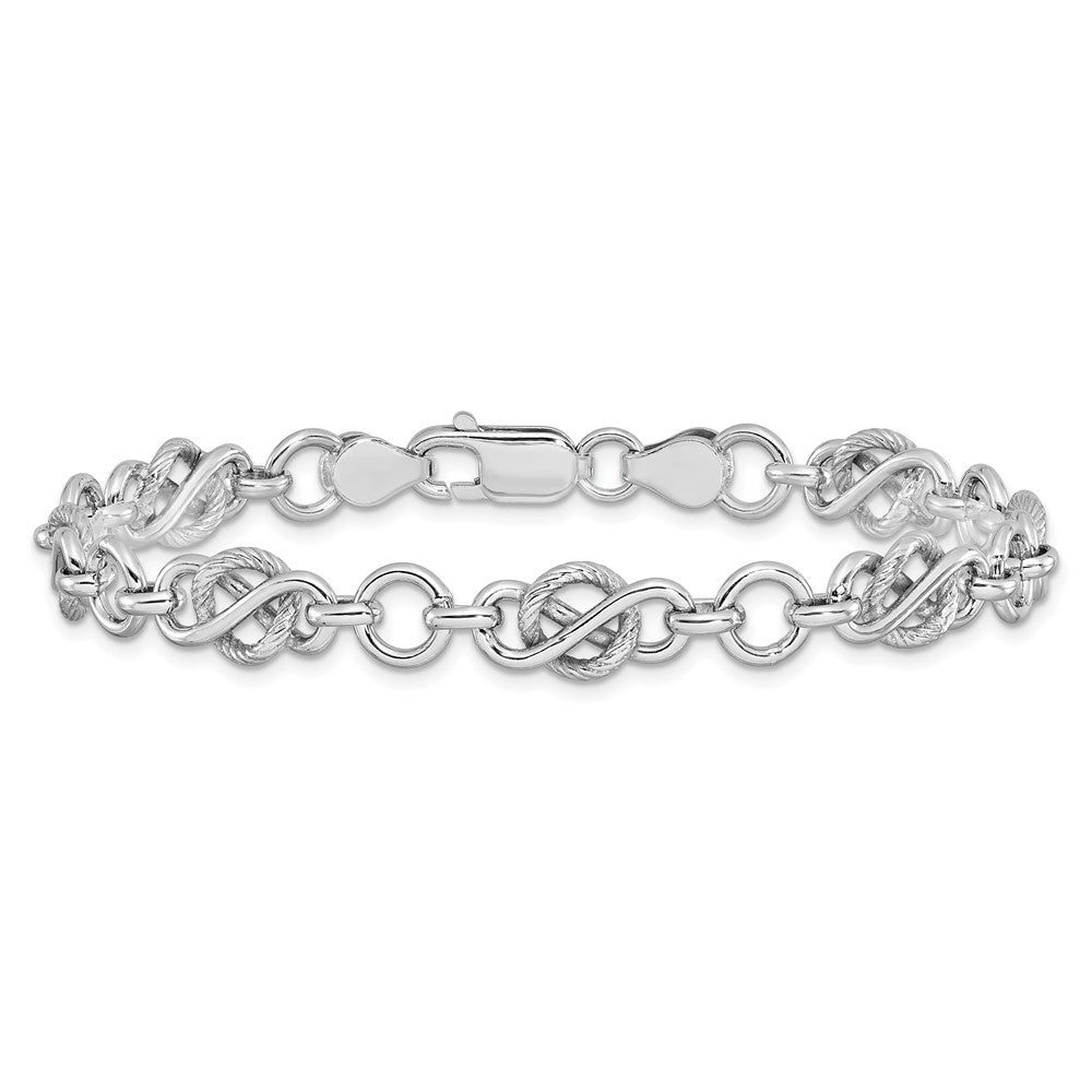 7.5 Zoll Sterlingsilber Rhodiniert Poliert/textured Armband