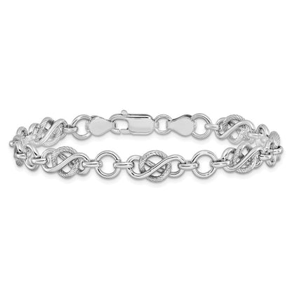 7.5 Zoll Sterlingsilber Rhodiniert Poliert/textured Armband