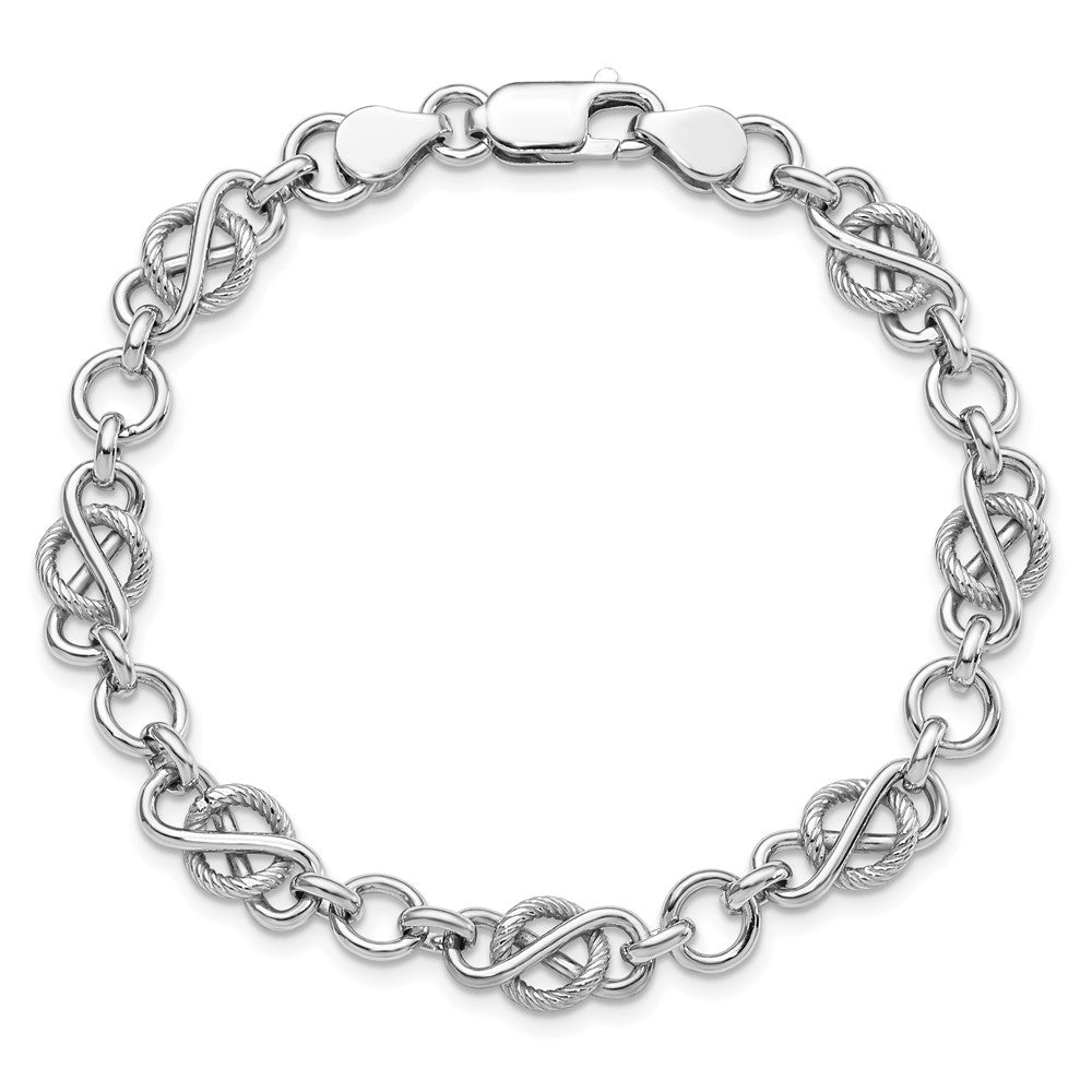 7.5 Zoll Sterlingsilber Rhodiniert Poliert/textured Armband
