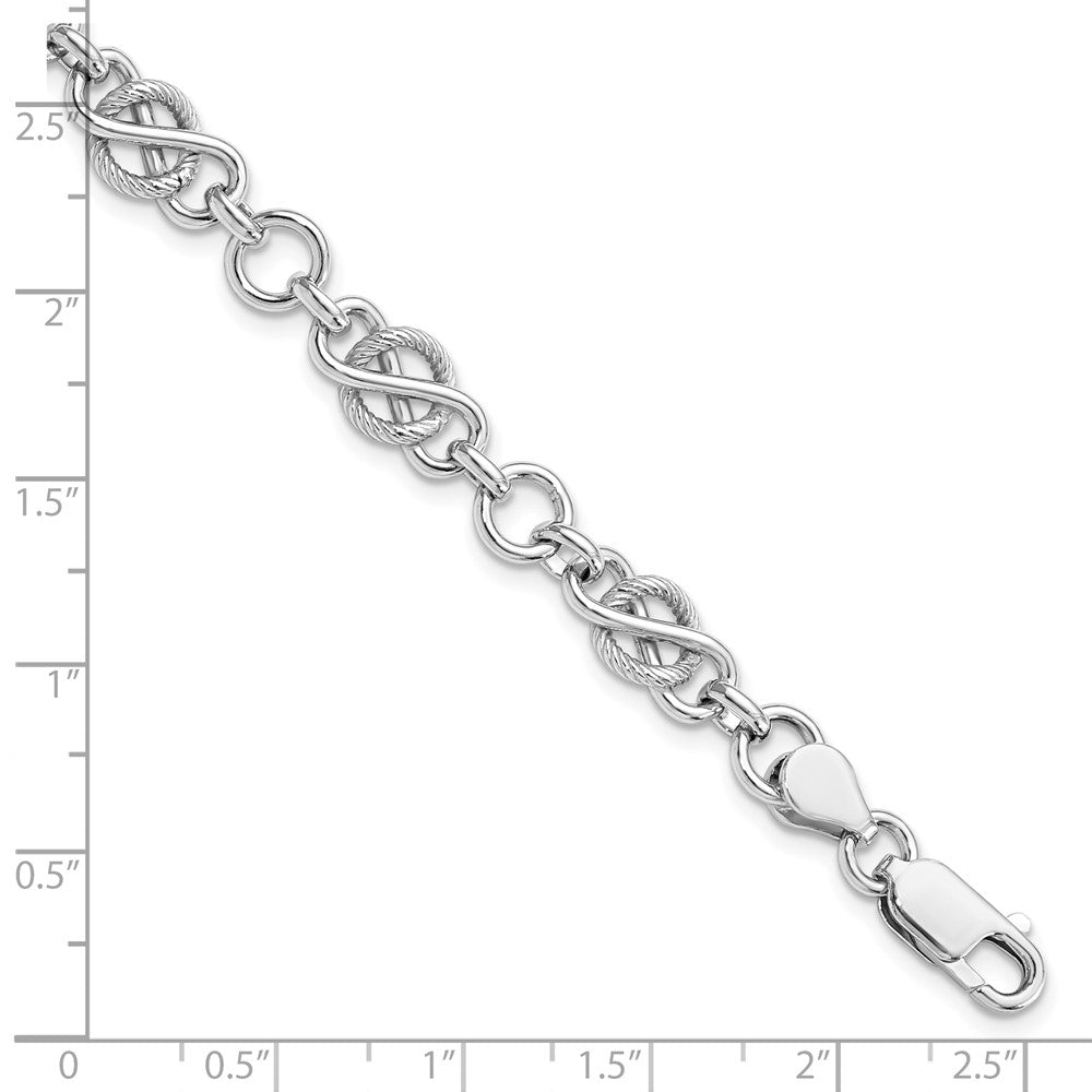 7.5 Zoll Sterlingsilber Rhodiniert Poliert/textured Armband