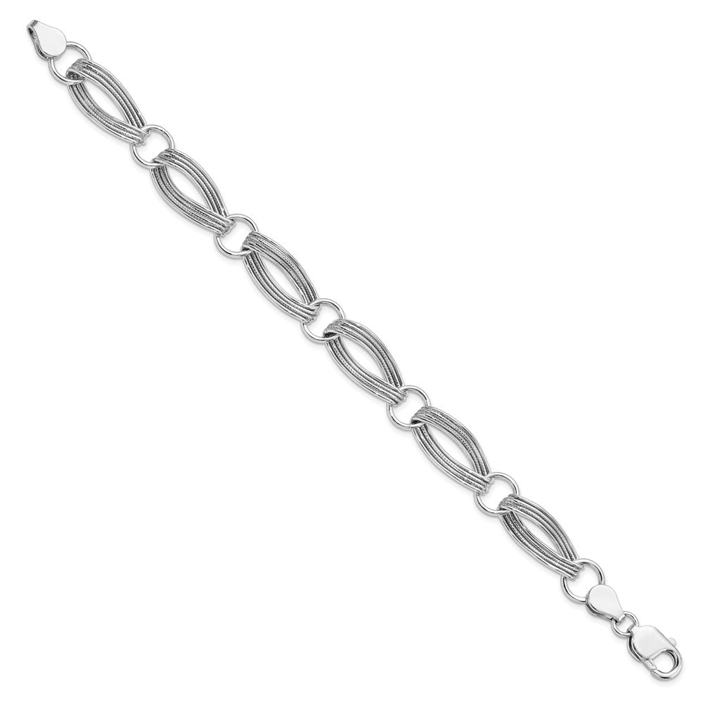 8.5 Zoll Sterlingsilber Rhodiniert Poliert und Strukturiert Glieder Armband