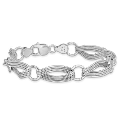 8.5 Zoll Sterlingsilber Rhodiniert Poliert und Strukturiert Glieder Armband