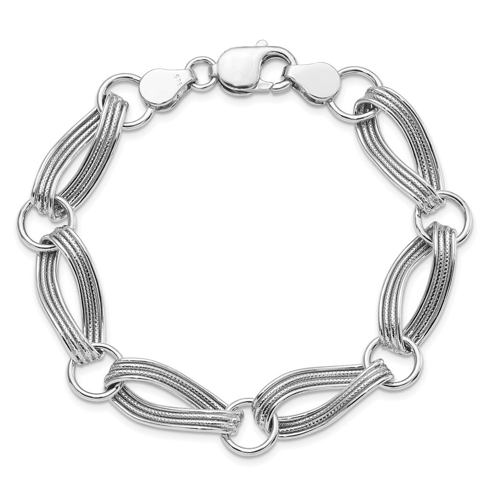 8.5 Zoll Sterlingsilber Rhodiniert Poliert und Strukturiert Glieder Armband