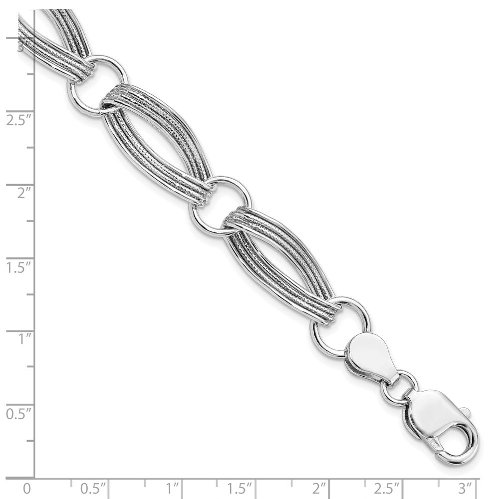 8.5 Zoll Sterlingsilber Rhodiniert Poliert und Strukturiert Glieder Armband