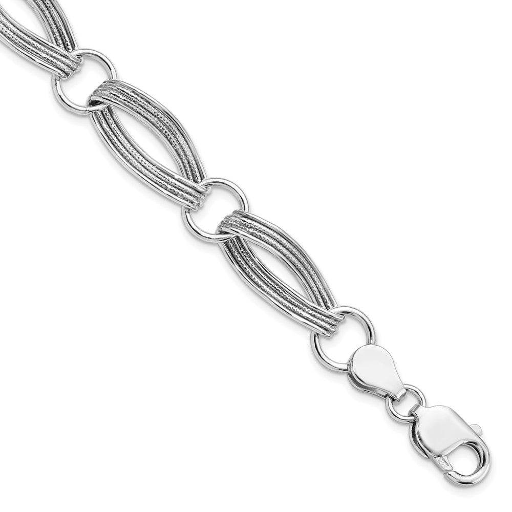 8.5 Zoll Sterlingsilber Rhodiniert Poliert und Strukturiert Glieder Armband