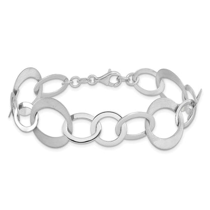 8 Zoll Sterlingsilber Rhodiniert Poliert und Gebürstet Glieder Armband