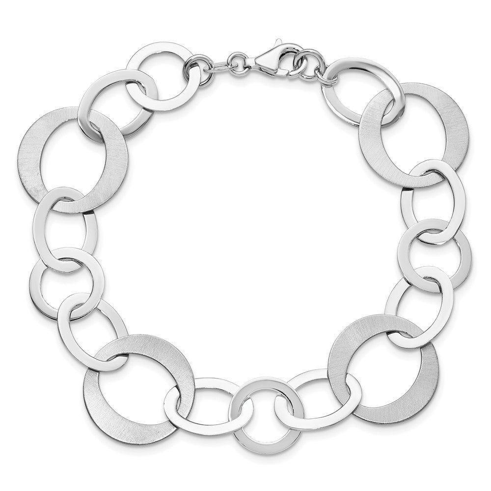 8 Zoll Sterlingsilber Rhodiniert Poliert und Gebürstet Glieder Armband